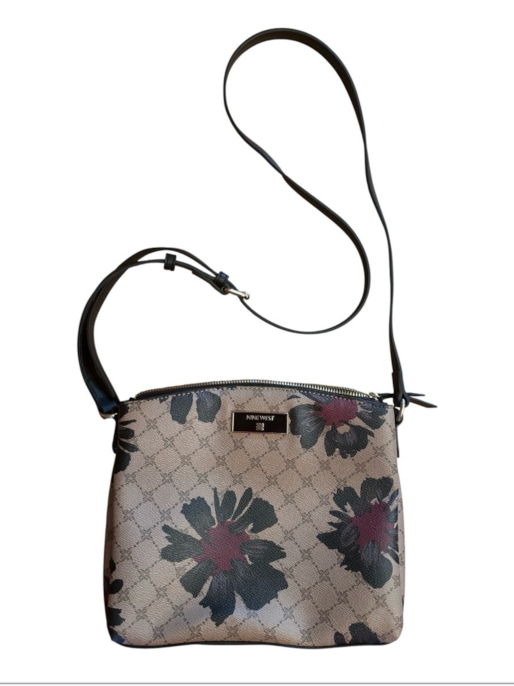 Nine West | Leather Brown & Black Floral Pattern Adjustable Crossbody Purse FALL
